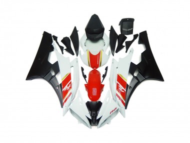 2006-2007 Custom Matte Black and Red with White Yamaha R6 Motorcycle Fairings