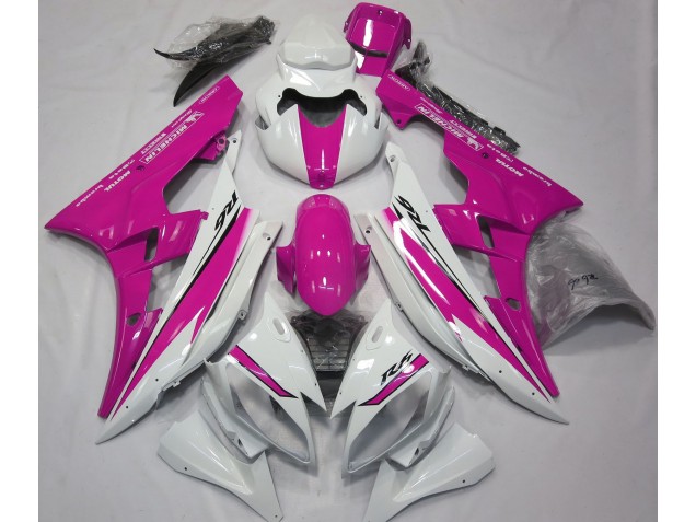 2006-2007 Gloss White and Pink Yamaha R6 Motorcycle Fairings