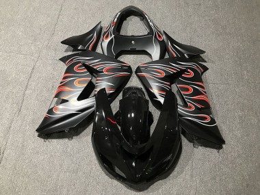 2006-2007 Matte Black & Flame Kawasaki ZX10R Motorcycle Fairings