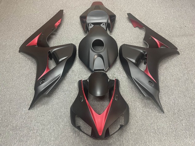 2006-2007 Matte Black and Red Honda CBR1000RR Motorcycle Fairings
