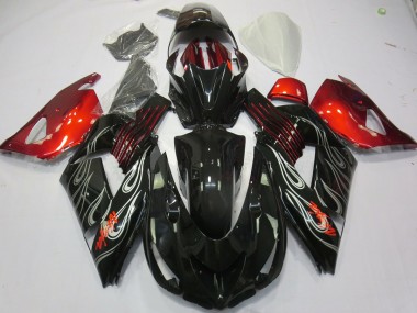 2006-2011 Black Flame Red Kawasaki ZX14R Motorcycle Fairings