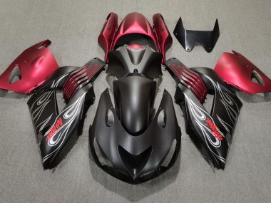 2006-2011 Matte Black and Red Kawasaki ZX14R Motorcycle Fairings