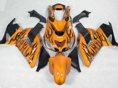 2006-2011 Yellow Black Flame Kawasaki ZX14R Motorcycle Fairings