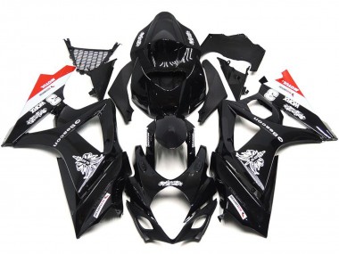 2007-2008 Custom Black with Hint of White and Red Suzuki GSXR 1000 Motorcycle Fairings