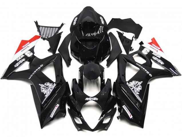 2007-2008 Custom Black with Hint of White and Red Suzuki GSXR 1000 Motorcycle Fairings 2007-2008 Custom Black with Hint of White and Red Suzuki GSXR 1000 Motorcycle Fairings