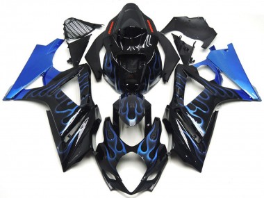 2007-2008 Custom Blue and Black Flame Suzuki GSXR 1000 Motorcycle Fairings