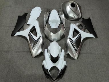 2007-2008 Custom Silver White with Black Suzuki GSXR 1000 Motorcycle Fairings