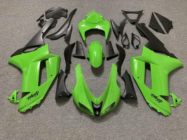 2007-2008 Gloss Green and Matte Black Kawasaki ZX6R Motorcycle Fairings