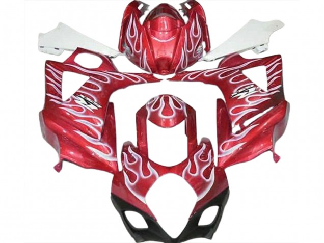 2007-2008 Gloss Red and White Flame Suzuki GSXR 1000 Motorcycle Fairings 2007-2008 Gloss Red and White Flame Suzuki GSXR 1000 Motorcycle Fairings