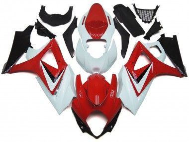2007-2008 Gloss Red with White OEM Style Suzuki GSXR 1000 Motorcycle Fairings
