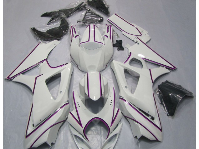 2007-2008 Gloss White Pink Pin Stripe Suzuki GSXR 1000 Motorcycle Fairings