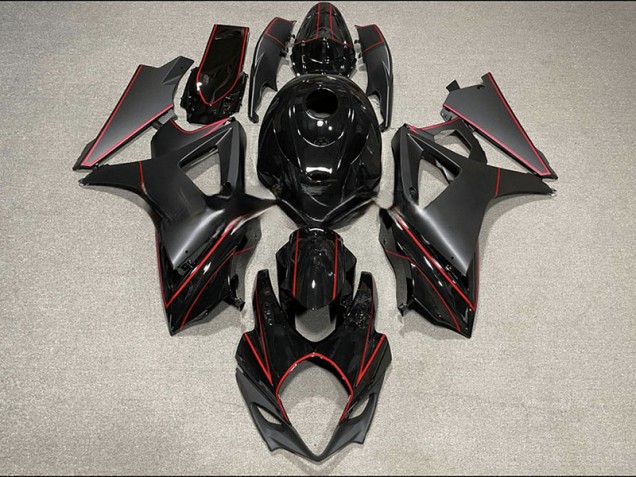 2007-2008 Matte and Gloss Black & Red Trim Suzuki GSXR 1000 Motorcycle Fairings