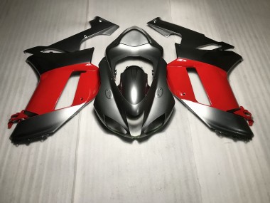 2007-2008 Metallic Silver with Red Kawasaki ZX6R Motorcycle Fairings