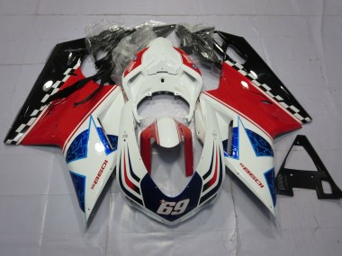 2007-2014 69 White and Red Ducati Ducati 848 1098 1198 Motorcycle Fairings