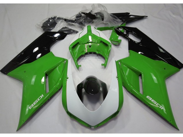 2007-2014 Gloss Green & White Ducati Ducati 848 1098 1198 Motorcycle Fairings