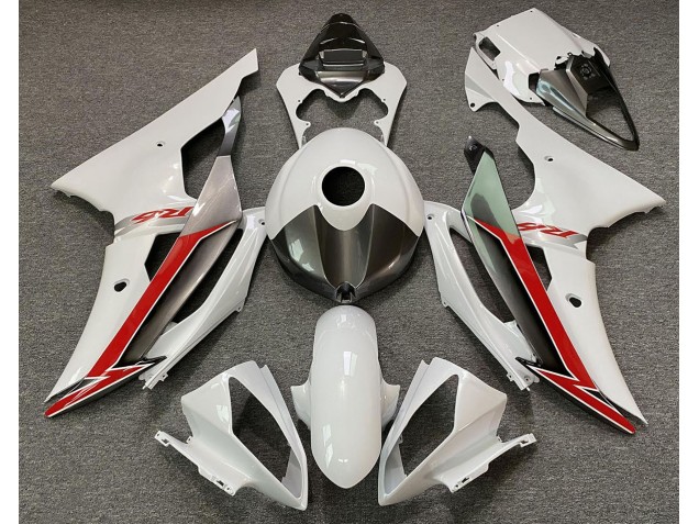 2008-2016 Gloss White Silver and Red Yamaha R6 Motorcycle Fairings 2008-2016 Gloss White Silver and Red Yamaha R6 Motorcycle Fairings