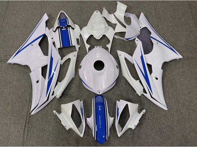 2008-2016 Gloss White and Blue Yamaha R6 Motorcycle Fairings