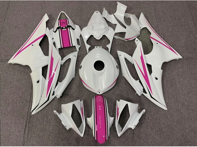 2008-2016 Gloss White and Pink Yamaha R6 Motorcycle Fairings