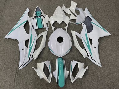 2008-2016 Gloss White and Teal Yamaha R6 Motorcycle Fairings