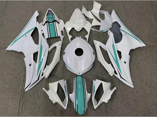 2008-2016 Gloss White and Teal Yamaha R6 Motorcycle Fairings