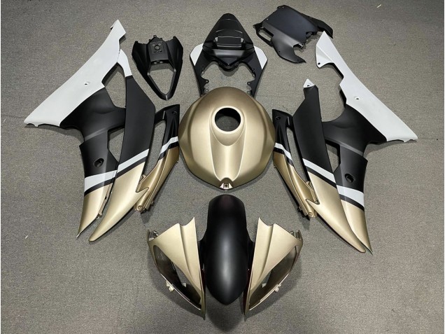2008-2016 Matte Black and Gold Yamaha R6 Motorcycle Fairings