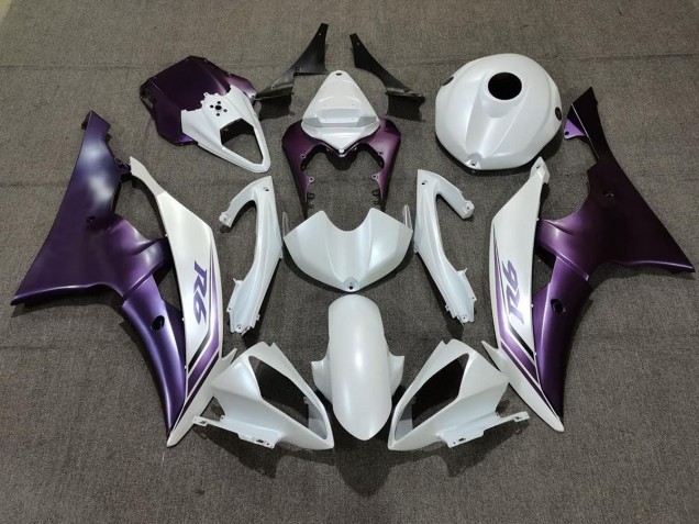 2008-2016 Matte White and Purple Yamaha R6 Motorcycle Fairings