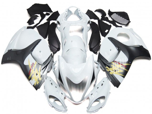 2008-2020 Gloss White with Silver Style Suzuki GSXR 1300 Hayabusa Motorcycle Fairings
