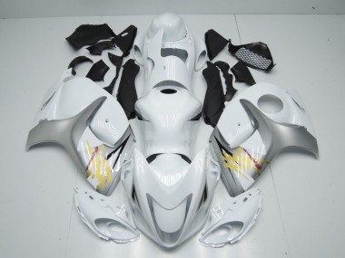 2008-2020 White and Silver Suzuki GSXR 1300 Hayabusa Motorcycle Fairings