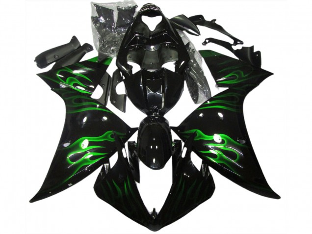 2009-2011 Black & Green Flame Yamaha R1 Motorcycle Fairings