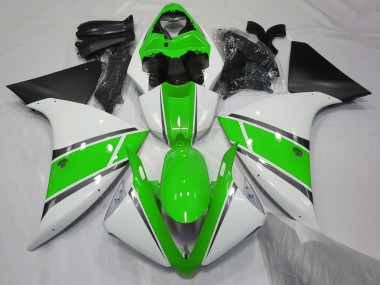 2009-2011 Gloss White and Green Yamaha R1 Motorcycle Fairings