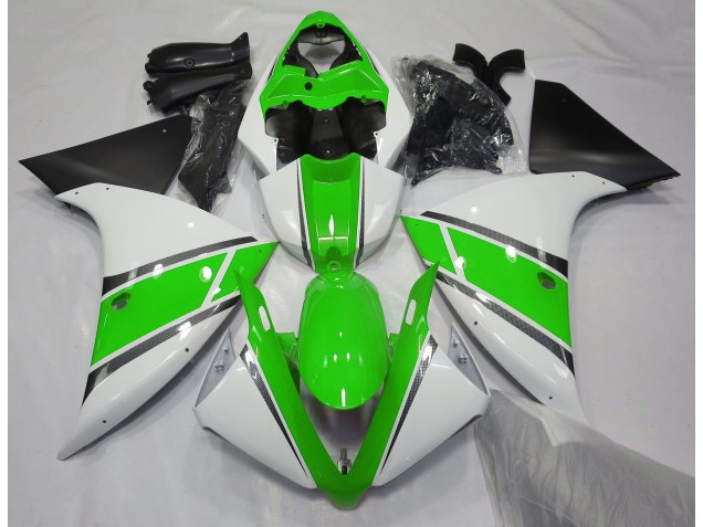 2009-2011 Gloss White and Green Yamaha R1 Motorcycle Fairings