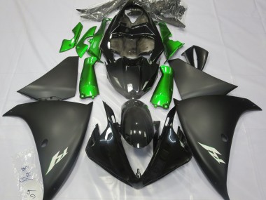2009-2011 Matte Black & Green Yamaha R1 Motorcycle Fairings