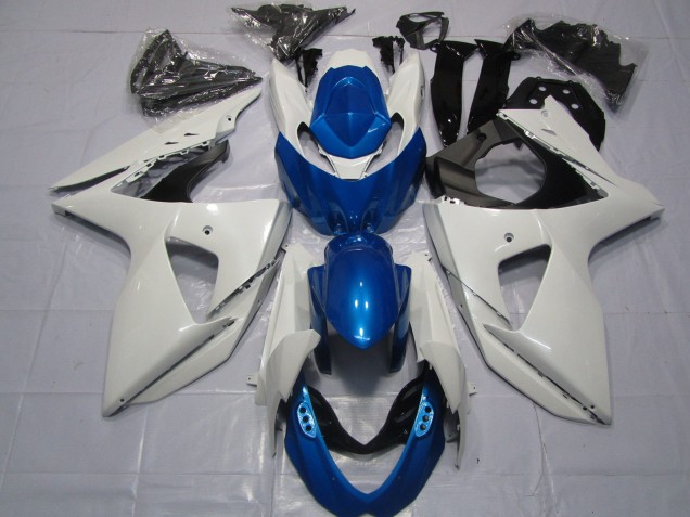 2009-2016 White and Blue Suzuki GSXR 1000 Motorcycle Fairings