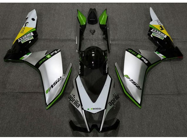 2010-2015 Silver Pirelli & Green Aprilia RSV4 1000 Motorcycle Fairings 2010-2015 Silver Pirelli & Green Aprilia RSV4 1000 Motorcycle Fairings