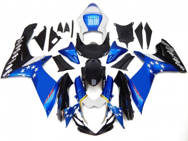 2011-2024 Blue Style With Red Stars Suzuki GSXR 600-750 Motorcycle Fairings