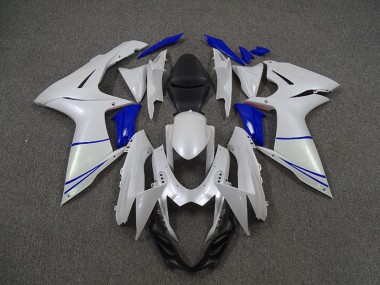 2011-2024 Pearl White and Dark Blue Suzuki GSXR 600-750 Motorcycle Fairings