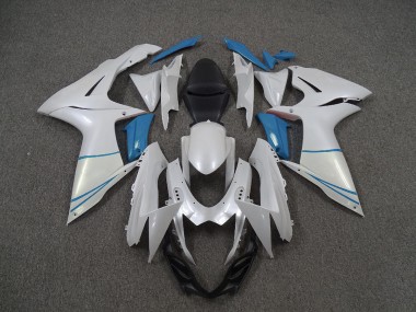 2011-2024 Pearl White and Light Blue Suzuki GSXR 600-750 Motorcycle Fairings