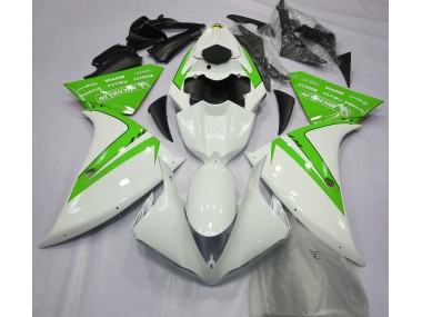 2012-2014 Gloss White and Green Yamaha R1 Motorcycle Fairings