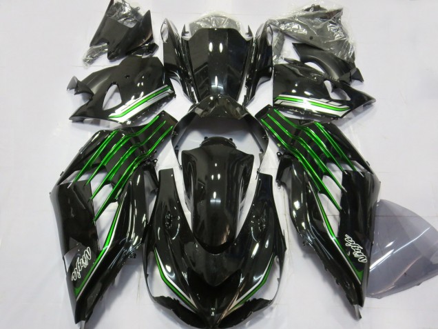 2012-2021 Gloss Black with Green Kawasaki ZX14R Motorcycle Fairings 2012-2021 Gloss Black with Green Kawasaki ZX14R Motorcycle Fairings