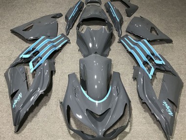 2012-2021 Gloss Grey & Light Blue Kawasaki ZX14R Motorcycle Fairings