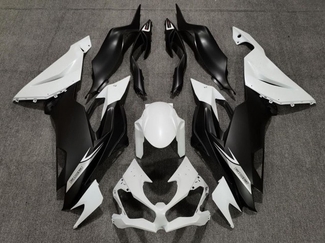 2019-2023 Matte Pearl White and Black Kawasaki ZX6R Motorcycle Fairings